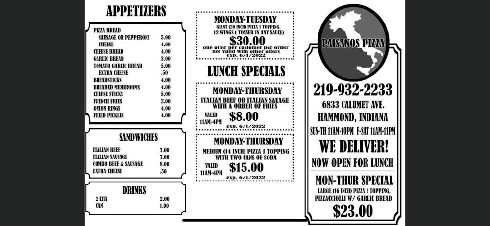 Paisano's Pizza Menu image 1
